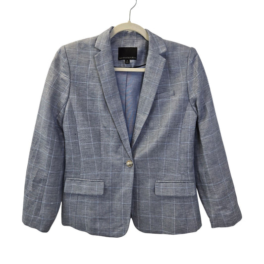 Banana Republic Linen Blend One Button Plaid Blazer Jacket Size 4