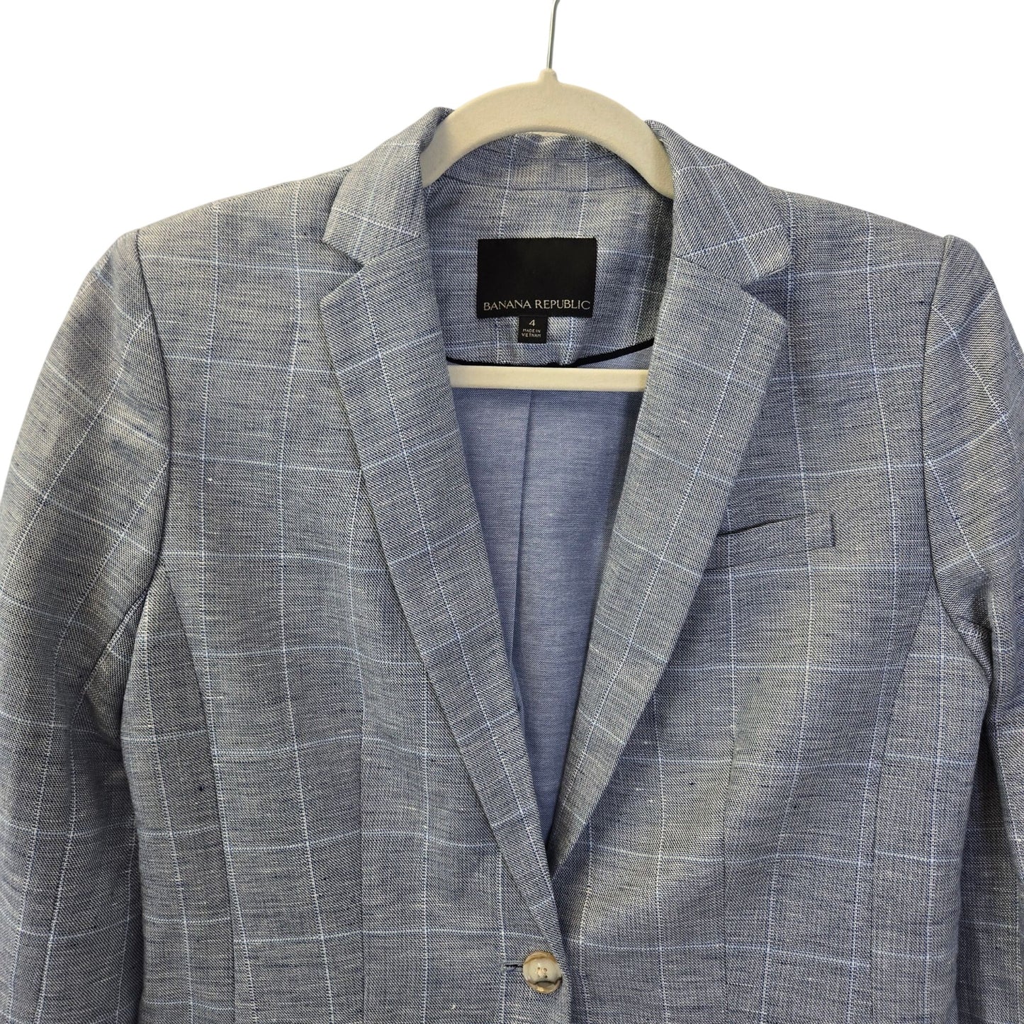 Banana Republic Linen Blend One Button Plaid Blazer Jacket Size 4