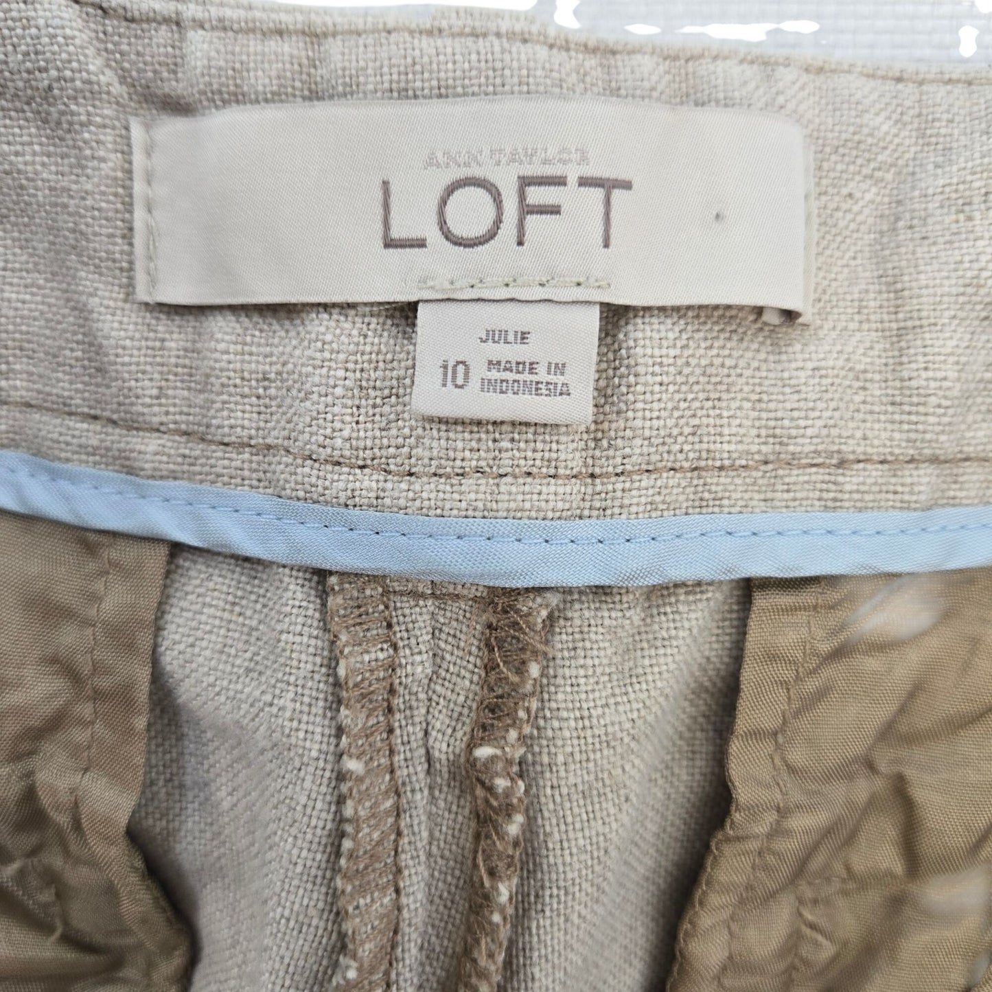 Loft Julie Fit 100% Linen Oatmeal Color Trouser Pants Size 10