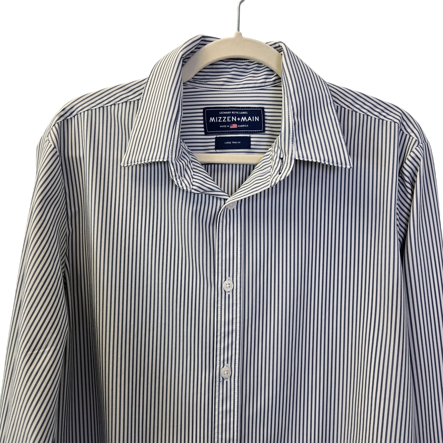 Mizzen+Main Leeward Trim Fit Striped Activewear Tech Button Down Shirt Size Large