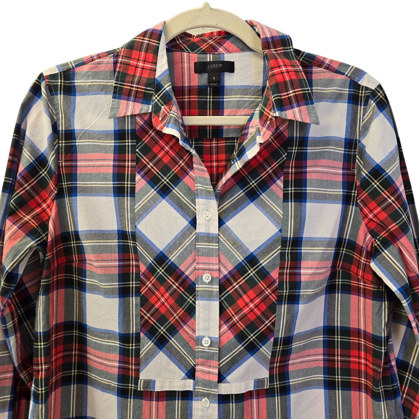 J. Crew Plaid Bib Detail Button Down Shirt Size 8