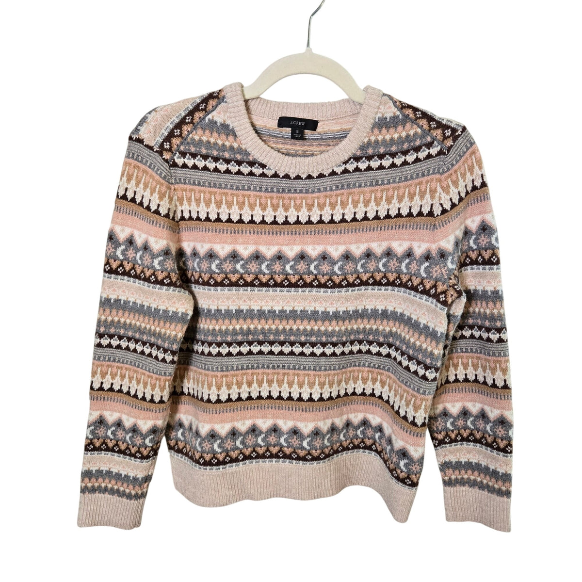 J. Crew Lambswool Blend Fair Aisle Cropped Crewneck Sweater Size Small