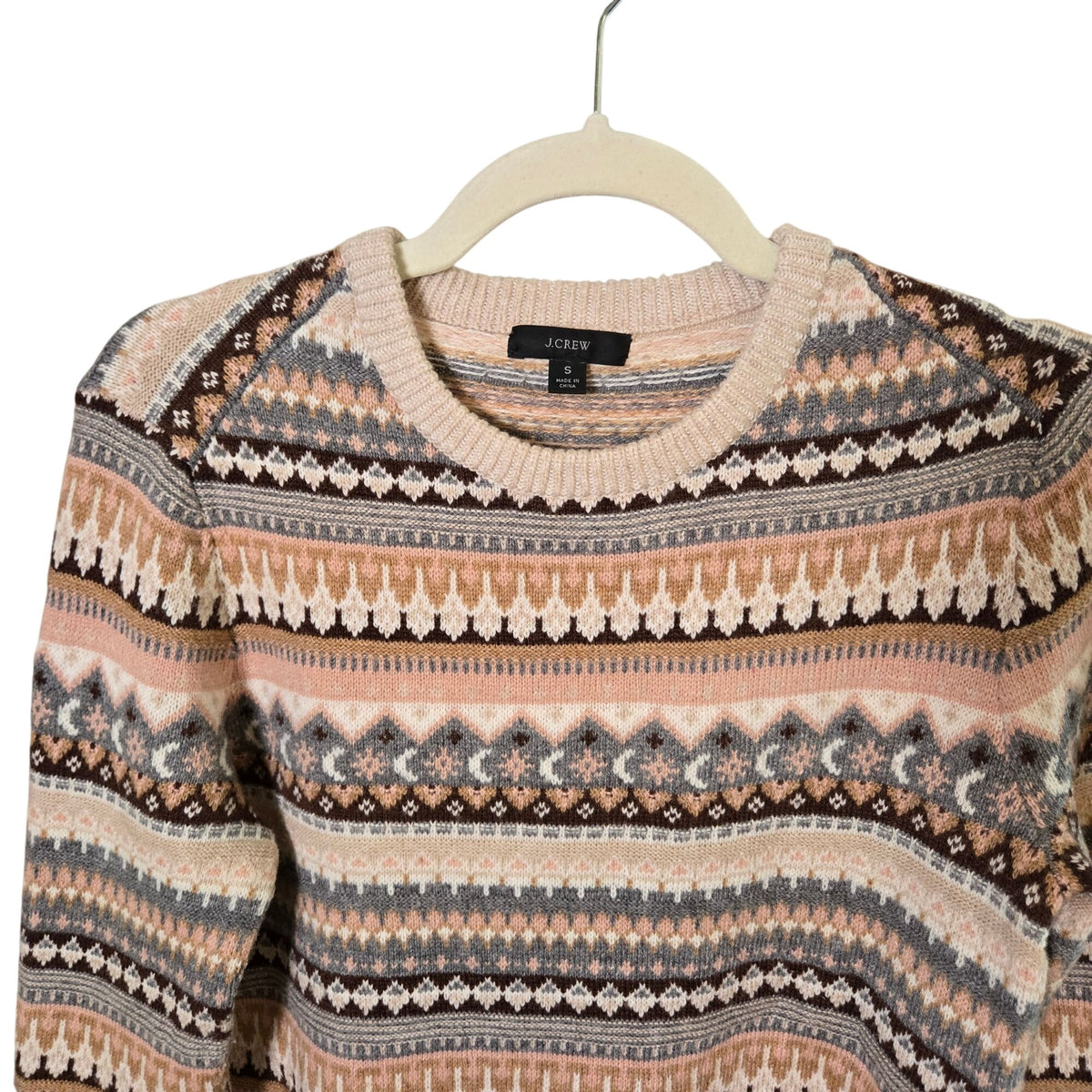 J. Crew Lambswool Blend Fair Aisle Cropped Crewneck Sweater Size Small
