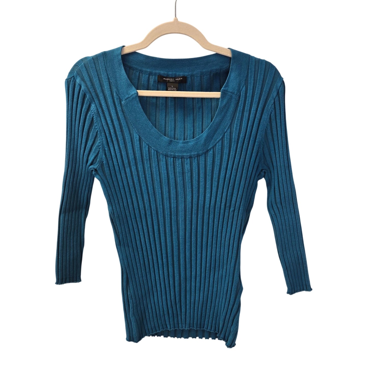 August Silk Knits Silk Blend Ribbed Scoop Neck Sweater Size Large