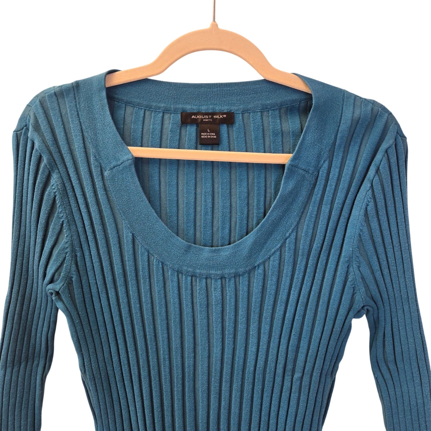 August Silk Knits Silk Blend Ribbed Scoop Neck Sweater Size Large