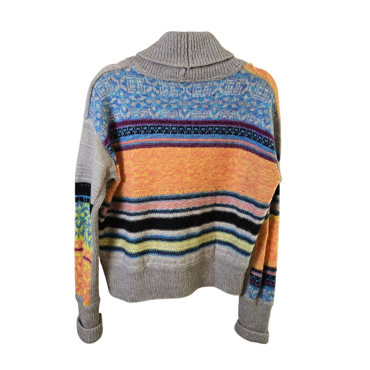 Free People This & That Stripe Mix Print Wool Blend Turtleneck Sweater Size Medium