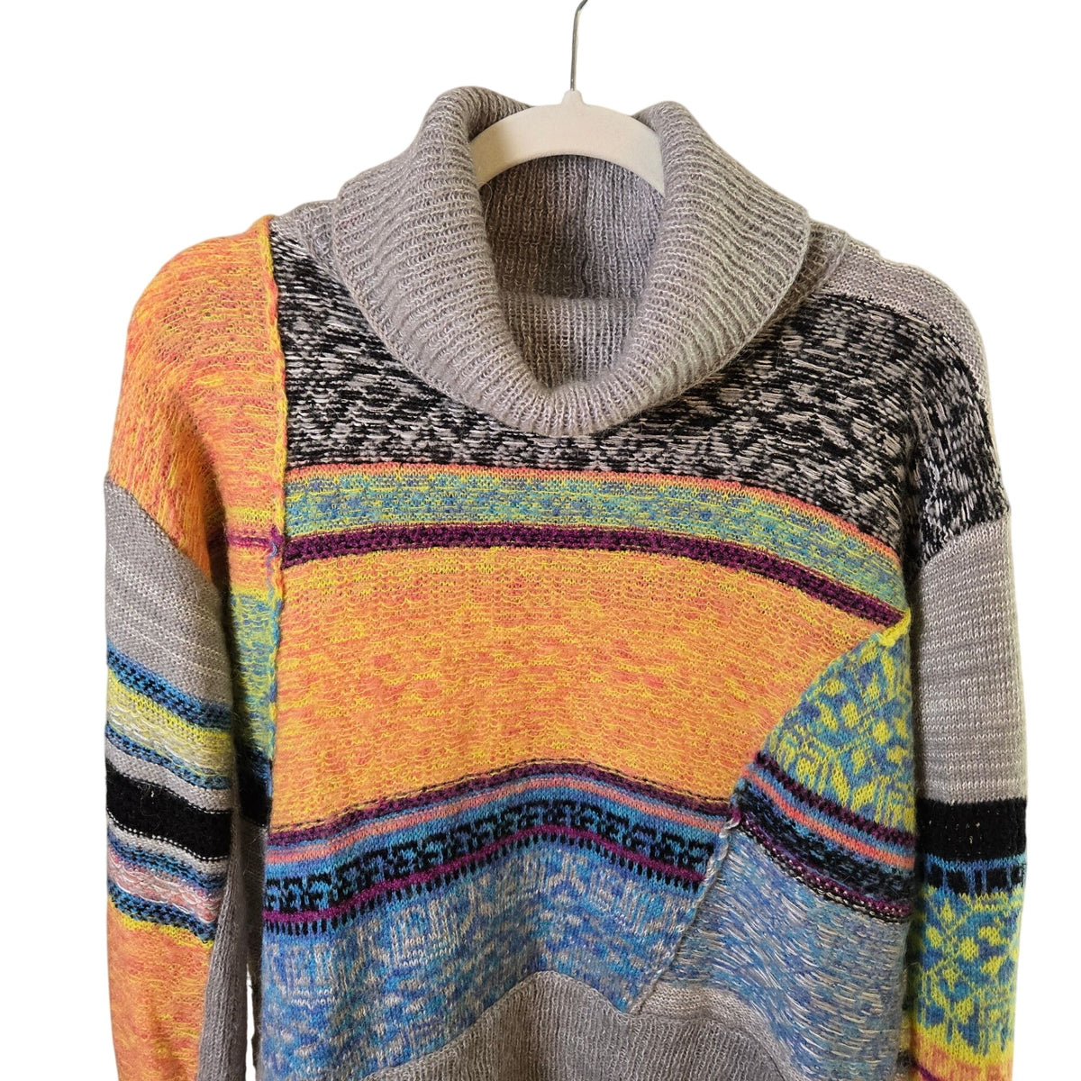 Free People This & That Stripe Mix Print Wool Blend Turtleneck Sweater Size Medium