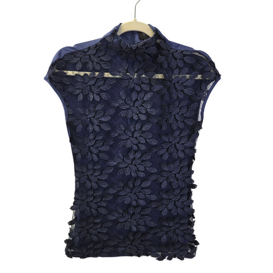 Gracia Floral Lace Overlay Mock Neck Sleeveless Mixed Media Top Size Small