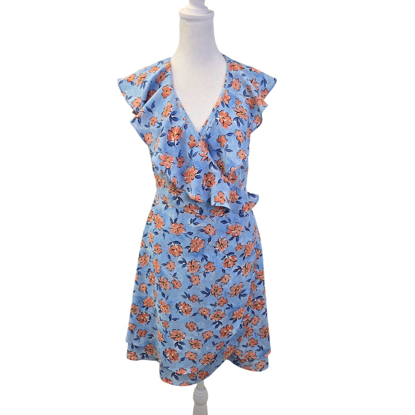 THML Floral Ruffle Hem Wrap Boho Dress Size Small