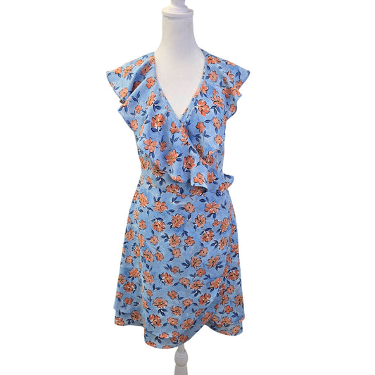 THML Floral Ruffle Hem Wrap Boho Dress Size Small