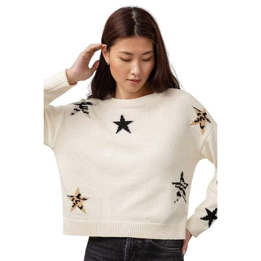 Rails Perci Neutral Animal Star Cropped Boxy Sweater Size Medium (est)