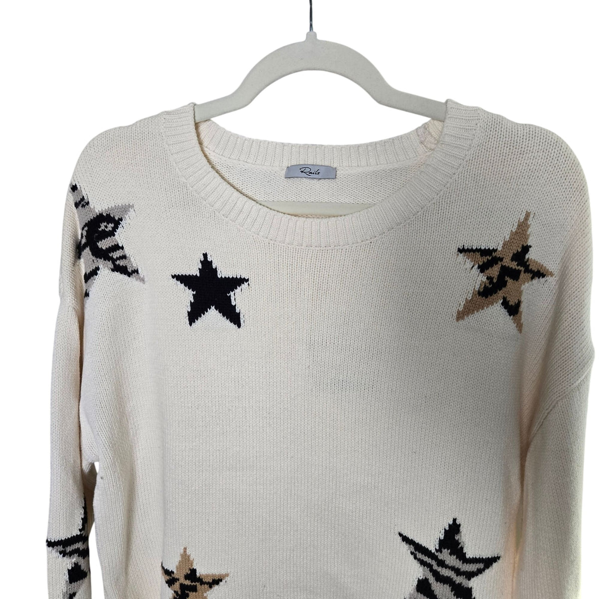 Rails Perci Neutral Animal Star Cropped Boxy Sweater Size Medium (est)