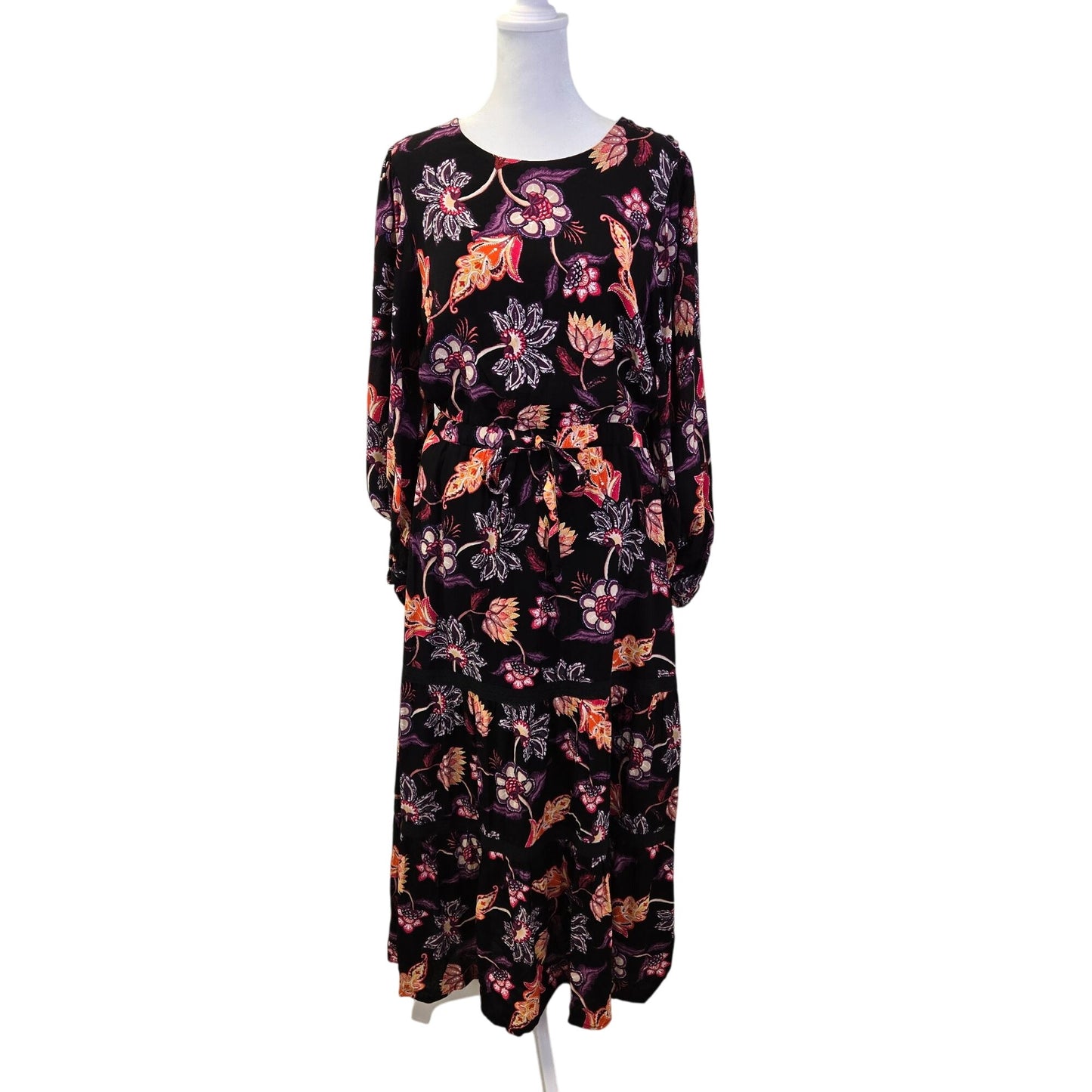 Lost + Wander Under the Stars Floral Tiered Belted Long Sleeve Maxi Dress Size Medium