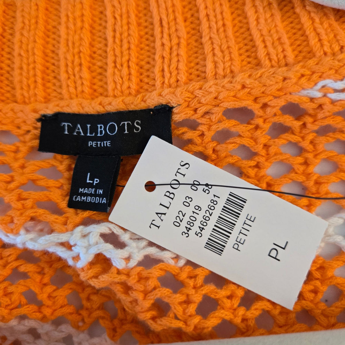 NWT Talbots Petites Crochet V-Neck Sweater Size Large Petite
