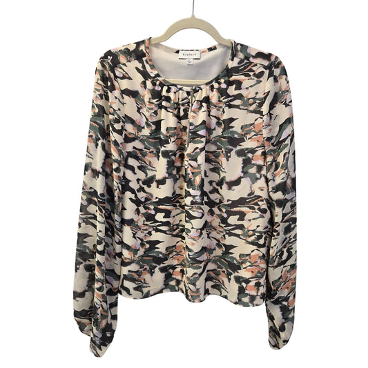 Evereve Watercolor Camouflage Print Keyhole Blouse Size Large