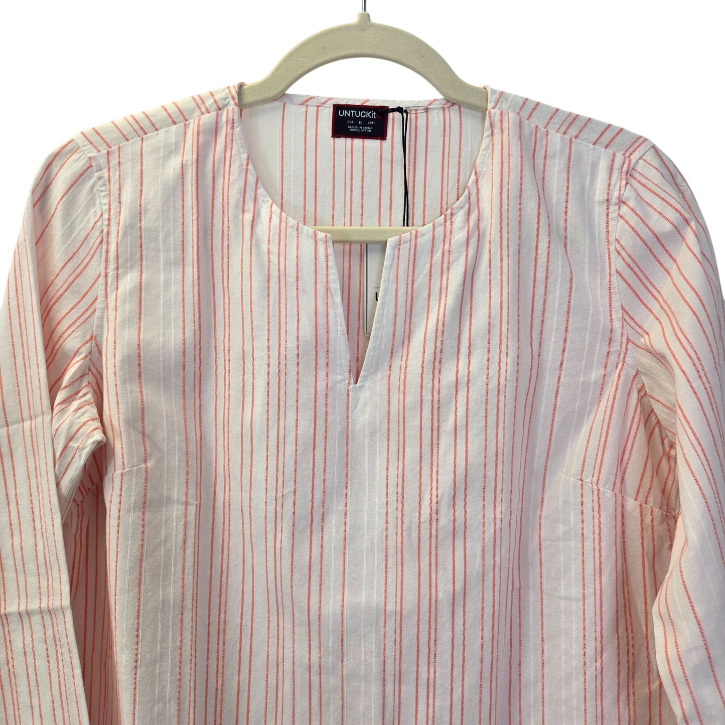 NWT UNTUCKit Dufort Striped Long Sleeve Split Neck Shirt Size 6