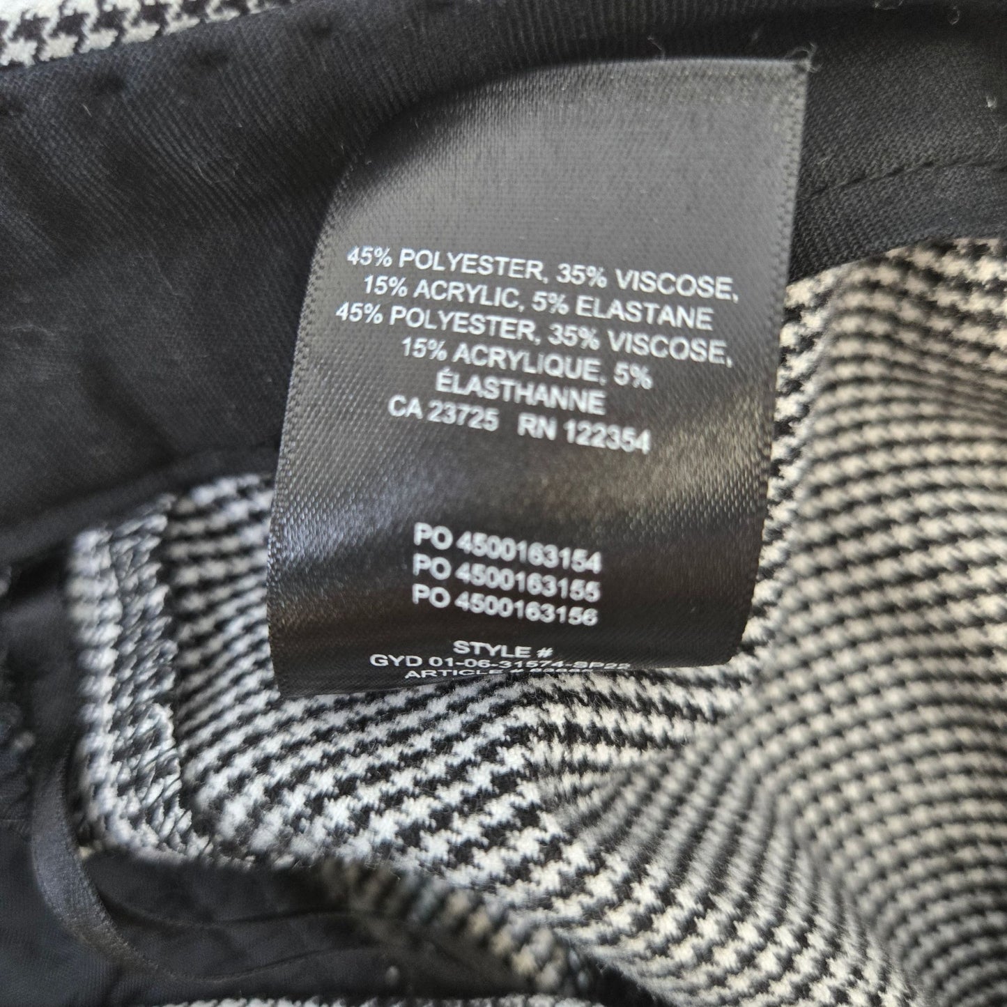 Aritzia Babaton Atelier Numero Houndstooth Split Hem Trouser Pants Size 4