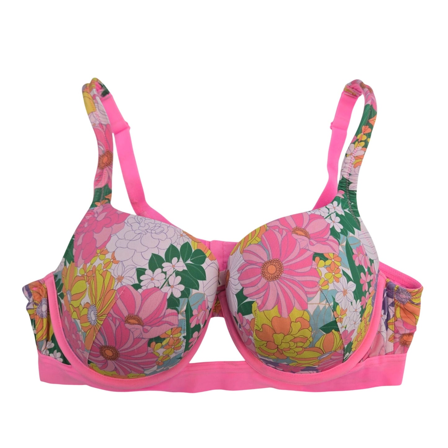Cacique Boost Balconette Neon Pink Floral Underwire Bra Size 40D
