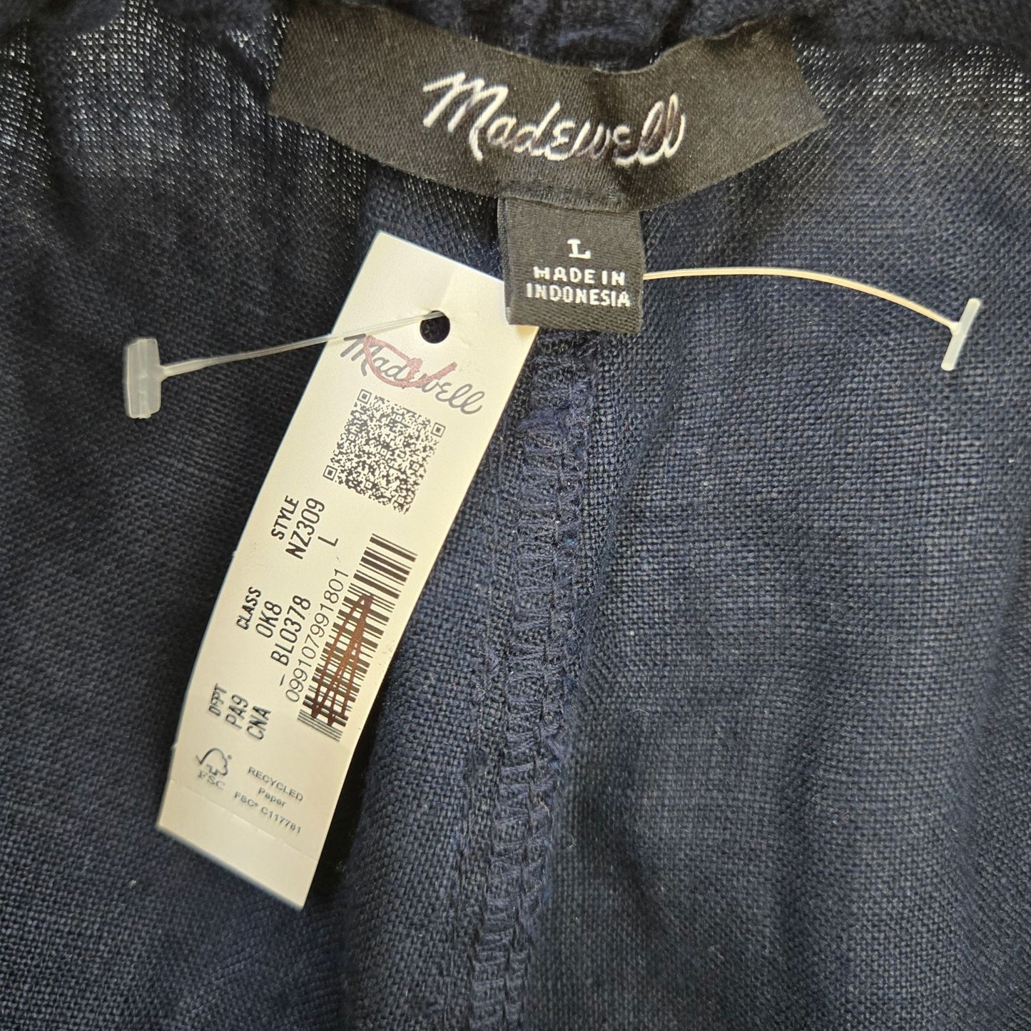 NWT Madewell 100% Linen Wide Leg Pull-On Pants Size Large