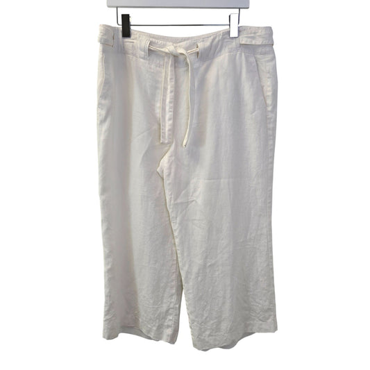 Talbots 100% Irish Linen Wide Leg Belted Crop Pants Size 16