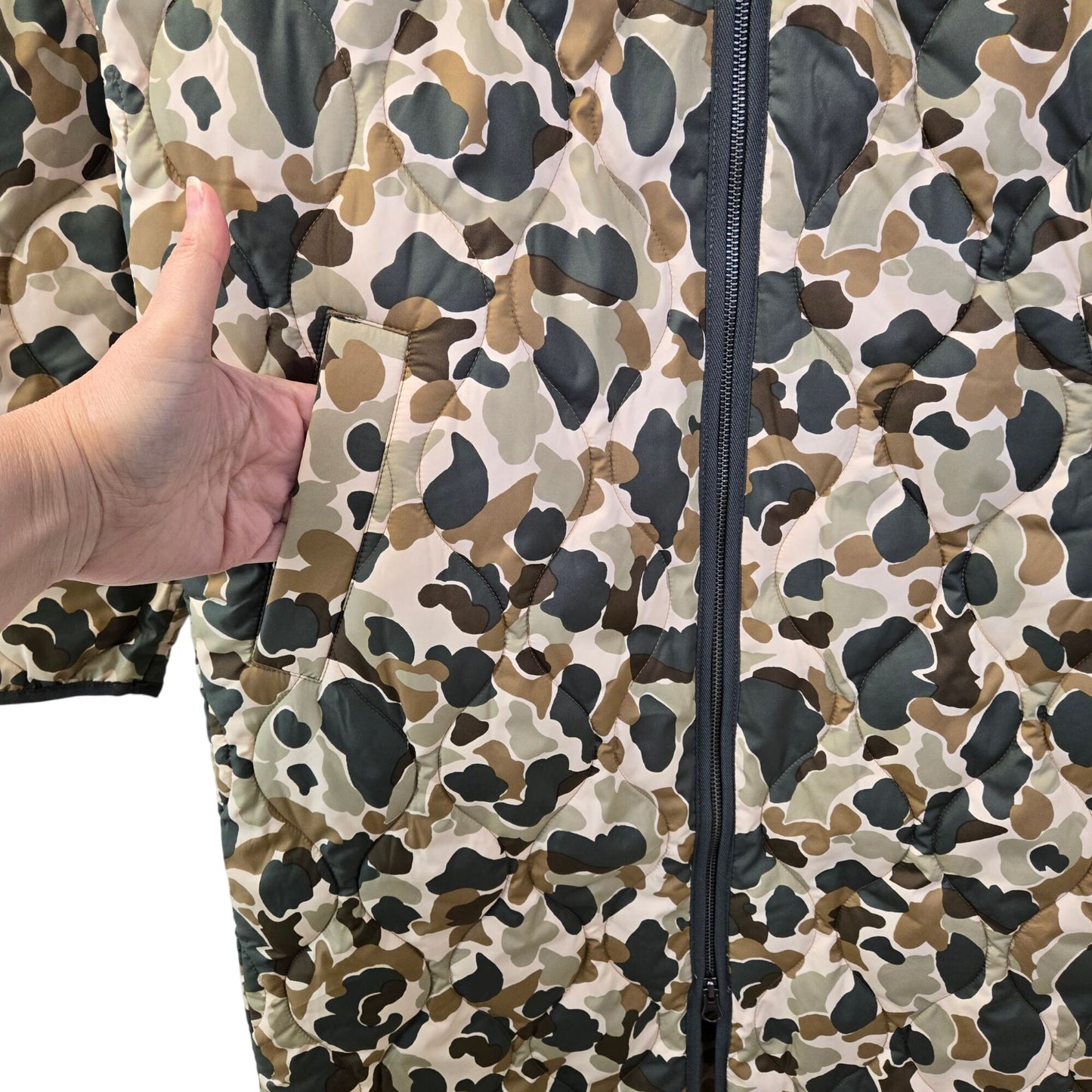 NWT Everlane The ReNew Long Liner Camouflage Full Zip Jacket Size Small