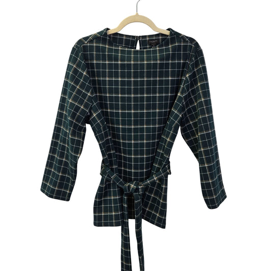 Ann Taylor Factory Plaid 3/4 Sleeve Tie Waist Top Size XL