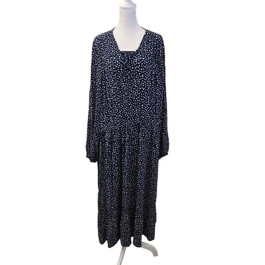 Ulla Popken 100% Viscose Polka Dot Long Sleeve Midi Boho Dress Size 16/18