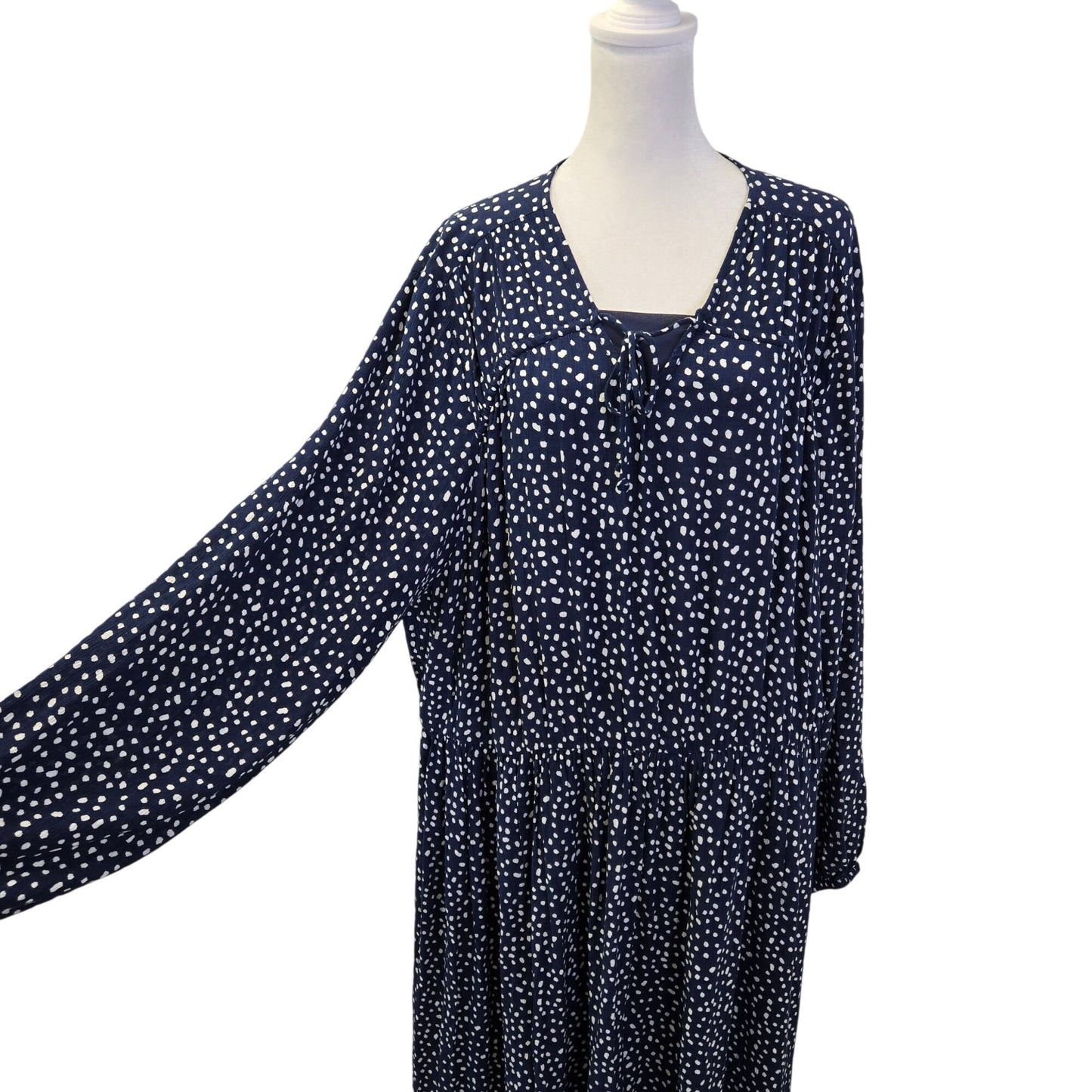 Ulla Popken 100% Viscose Polka Dot Long Sleeve Midi Boho Dress Size 16/18