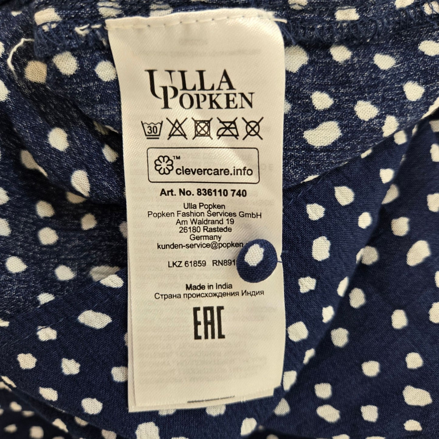 Ulla Popken 100% Viscose Polka Dot Long Sleeve Midi Boho Dress Size 16/18