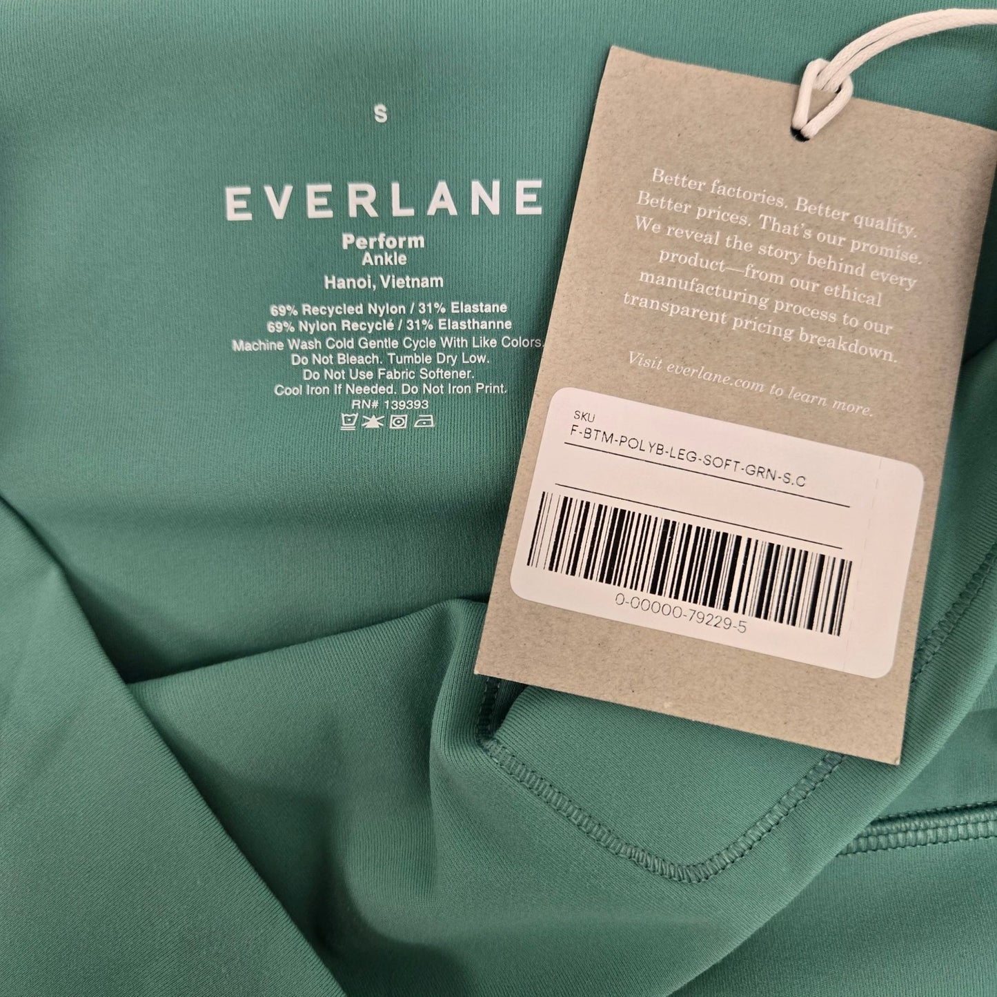 NWT Everlane The Perform Legging High Rise Ankle in Soft Green Size Small