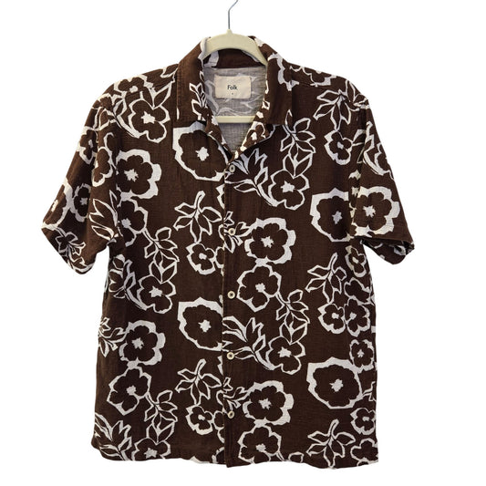 Folk Hugo Gauzy 100% Cotton Floral Hawaiian Print Button Down Shirt Size Small