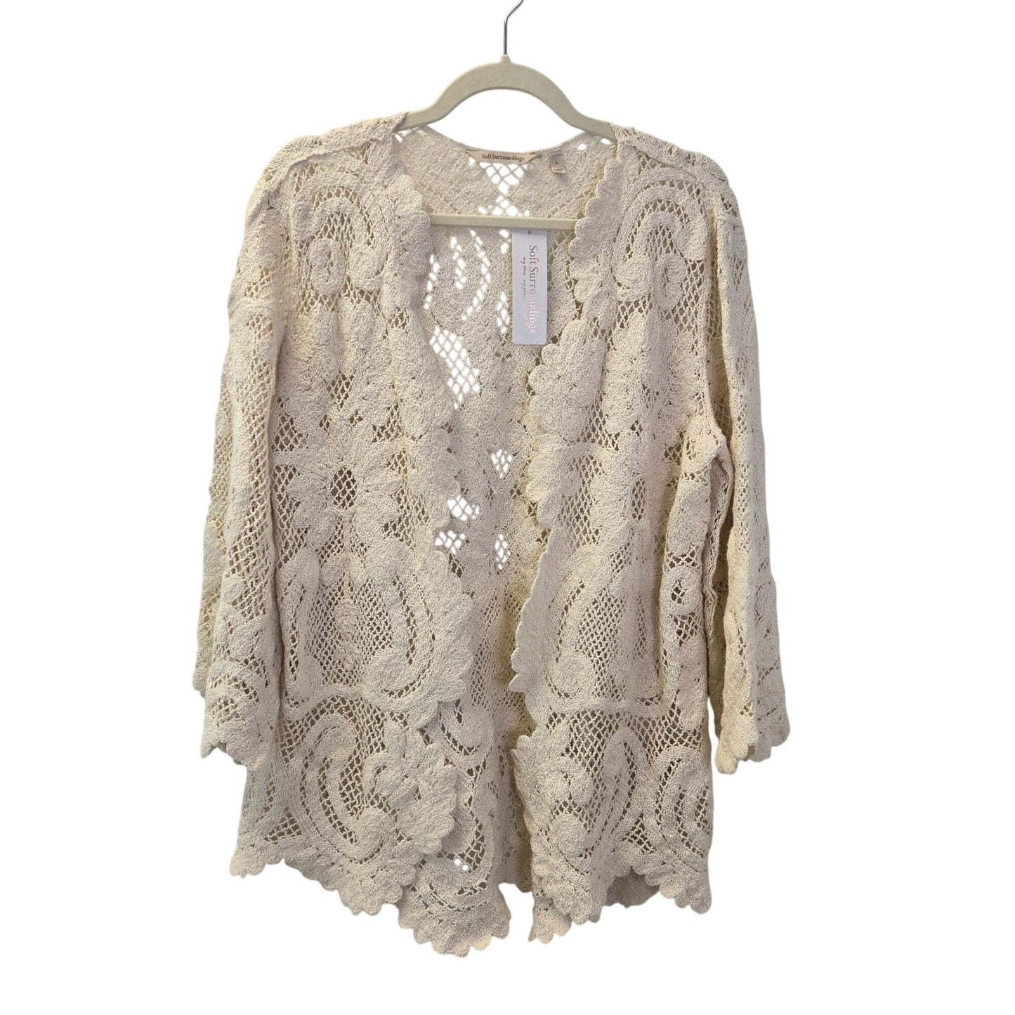 NWT Soft Surroundings Cordelia Crochet Knit Bell Sleeve Topper Sweater Size Large