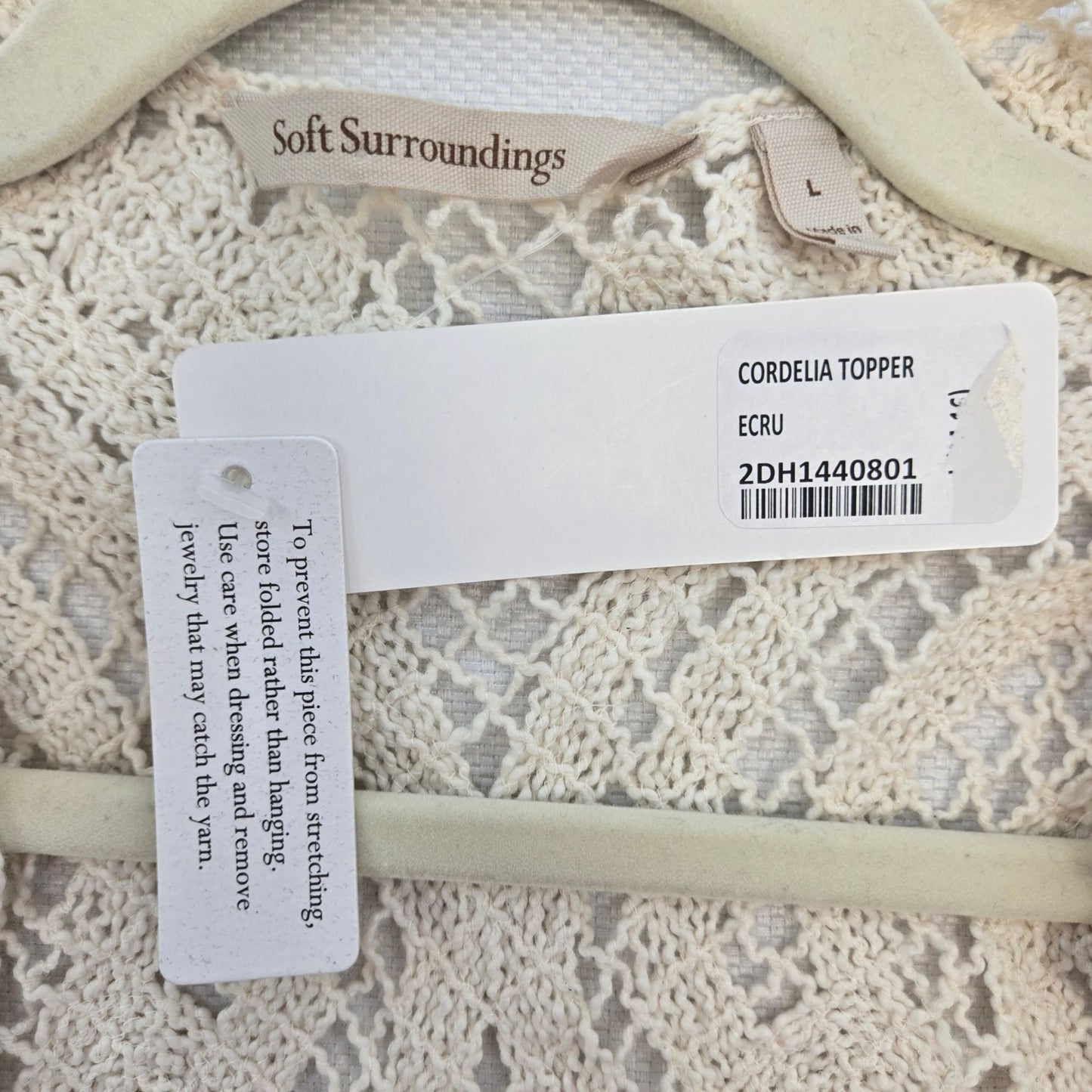 NWT Soft Surroundings Cordelia Crochet Knit Bell Sleeve Topper Sweater Size Large