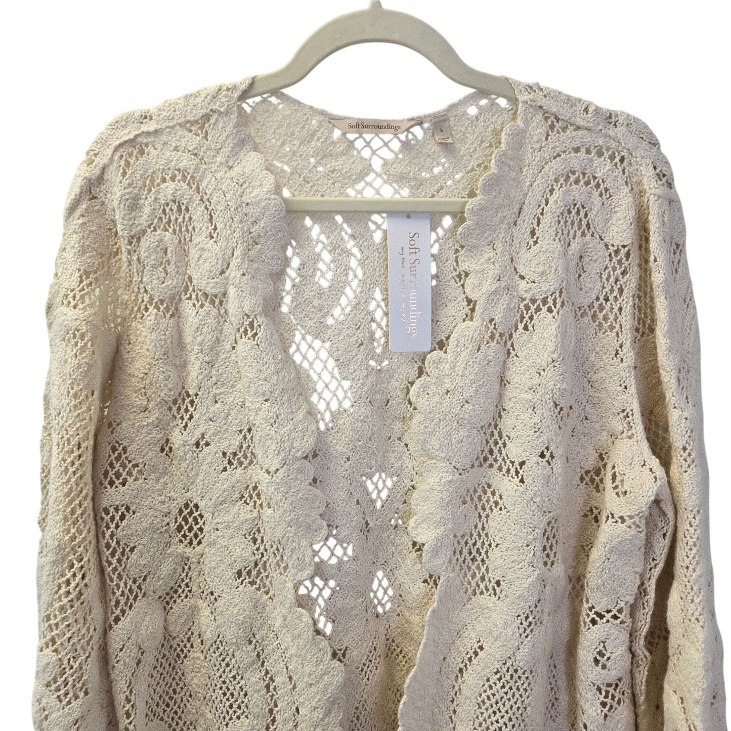 NWT Soft Surroundings Cordelia Crochet Knit Bell Sleeve Topper Sweater Size Large