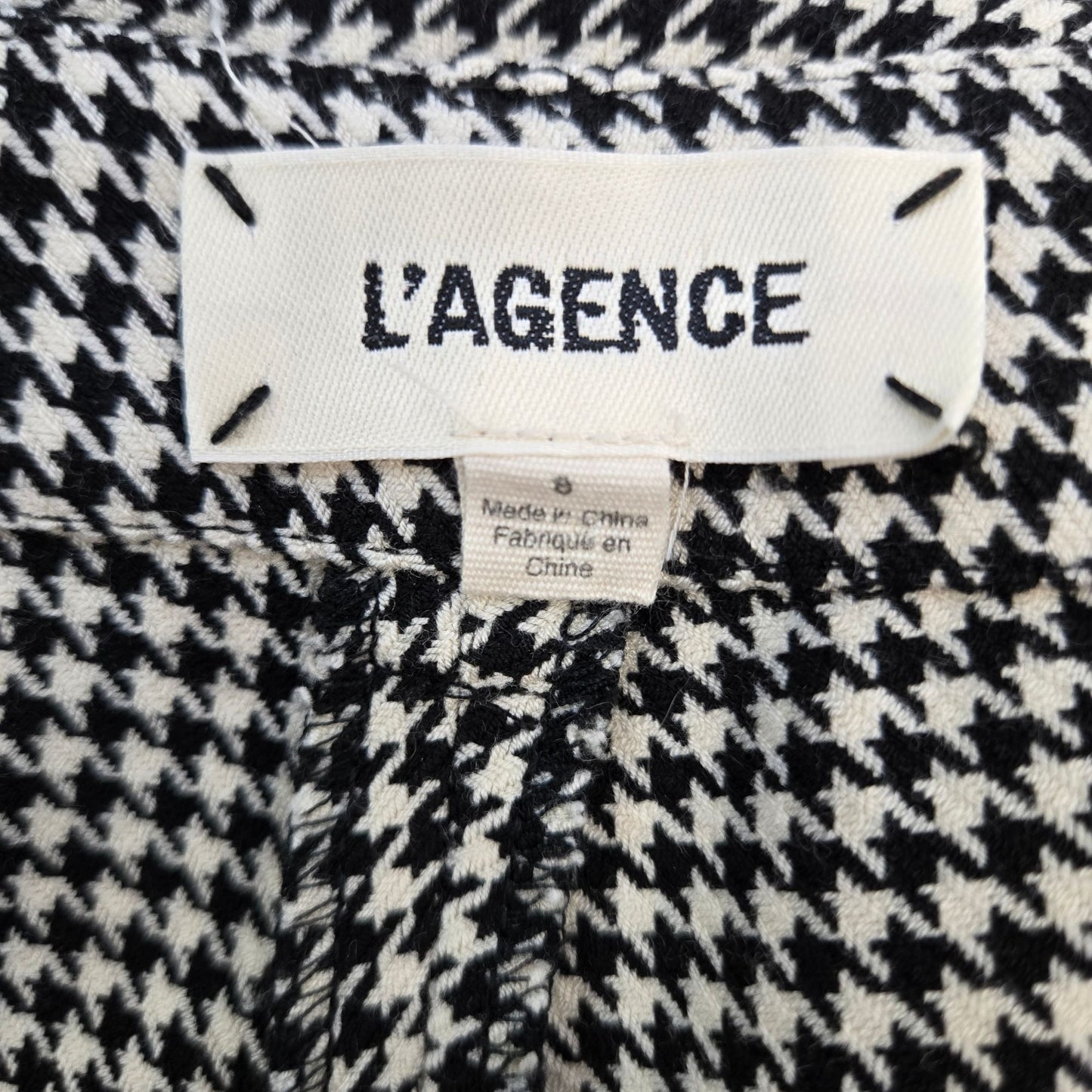L’AGENCE Logan Trouser Black and White Houndstooth Print Ankle Pants Size 8