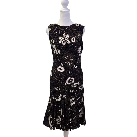 NWT Vintage Cathy Hardwick Floral Smocked Ruffle Hem Dress Size 6