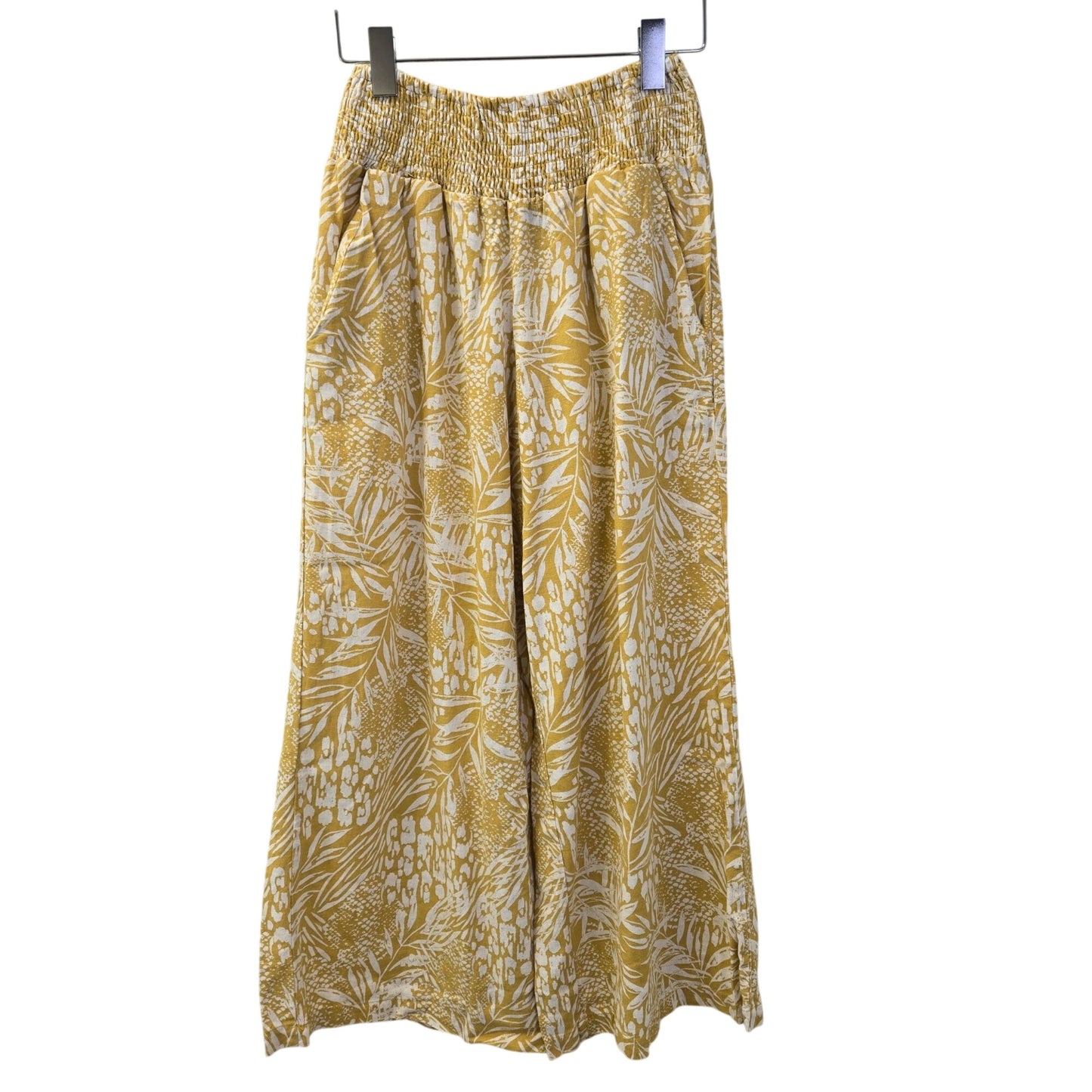 Tahari Linen & Viscose Blend Wide Leg Tropical Print Cropped Pants Size Small