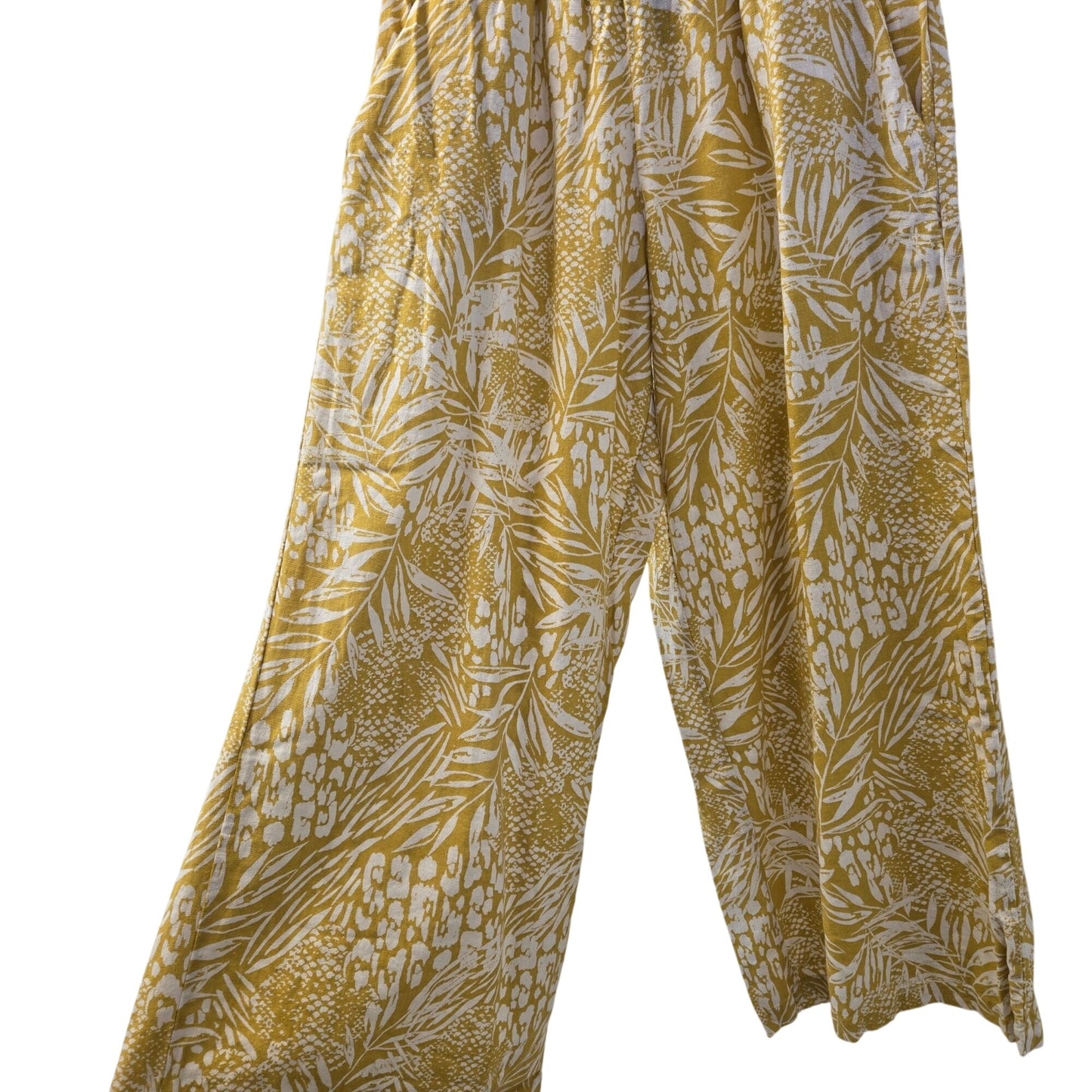 Tahari Linen & Viscose Blend Wide Leg Tropical Print Cropped Pants Size Small