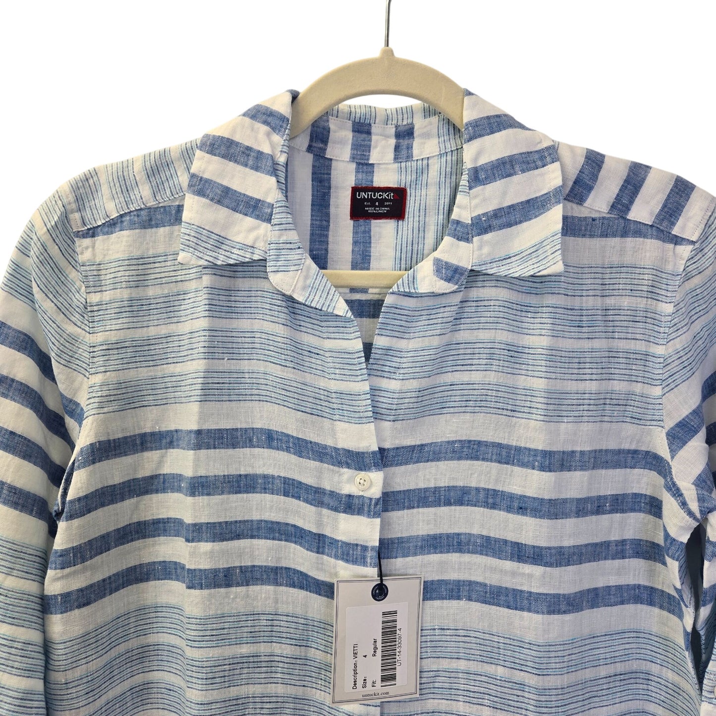 NWT UNTUCKit 100% Linen Vietti Striped Long Sleeve Button Down Shirt Size 4