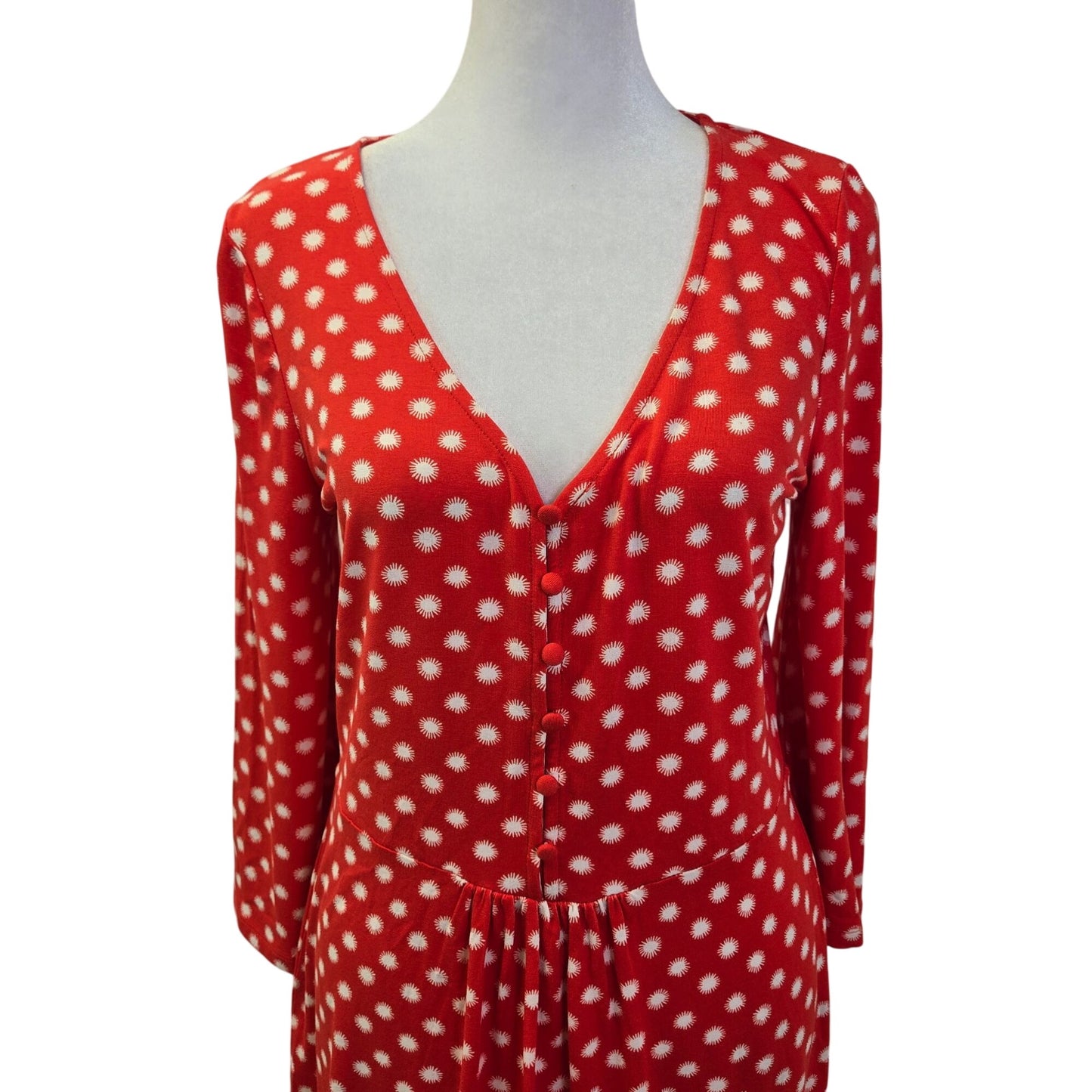 NWT Boden Red Pop Star Spot Scarlett Jersey Bell Sleeve Mini Dress Size 6