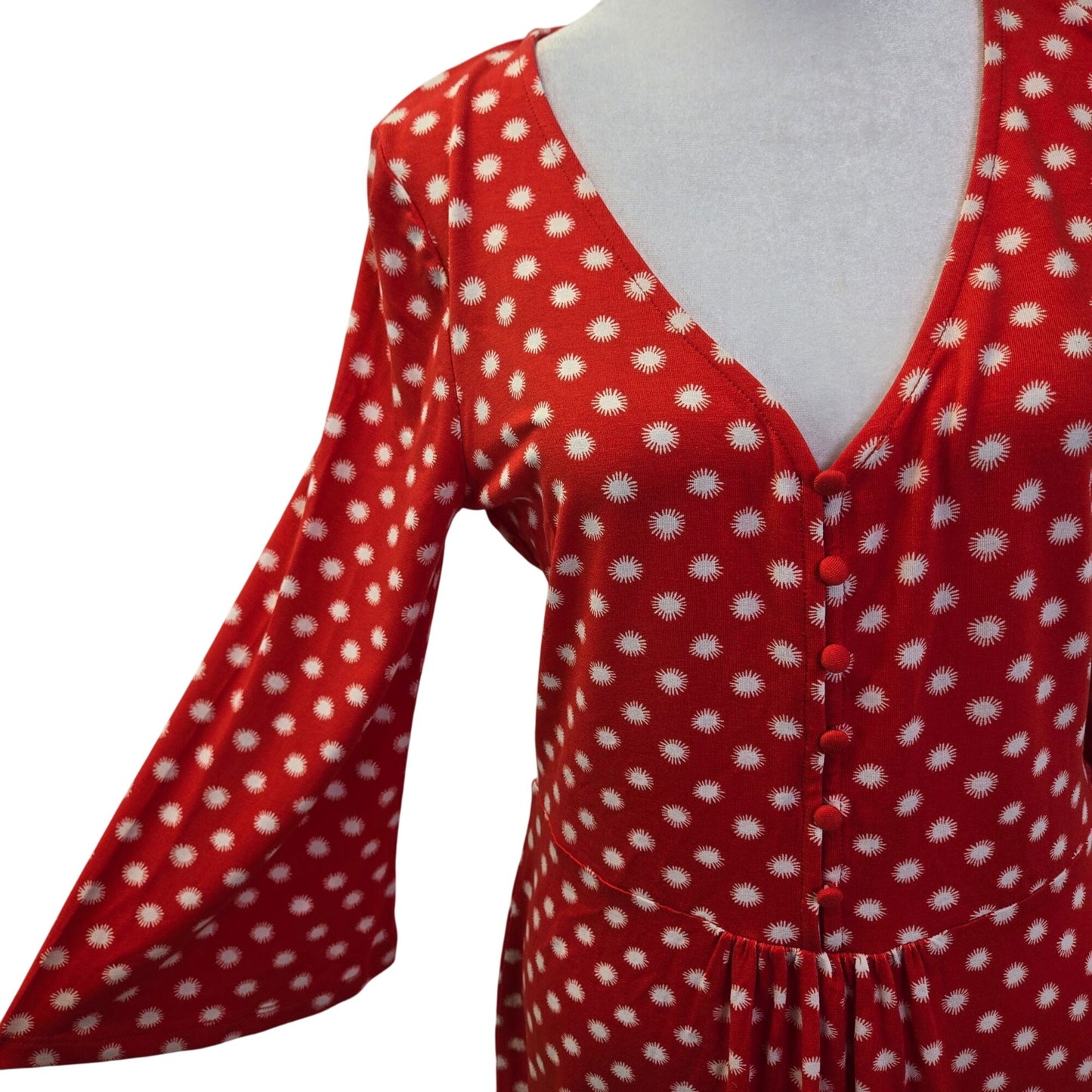 NWT Boden Red Pop Star Spot Scarlett Jersey Bell Sleeve Mini Dress Size 6