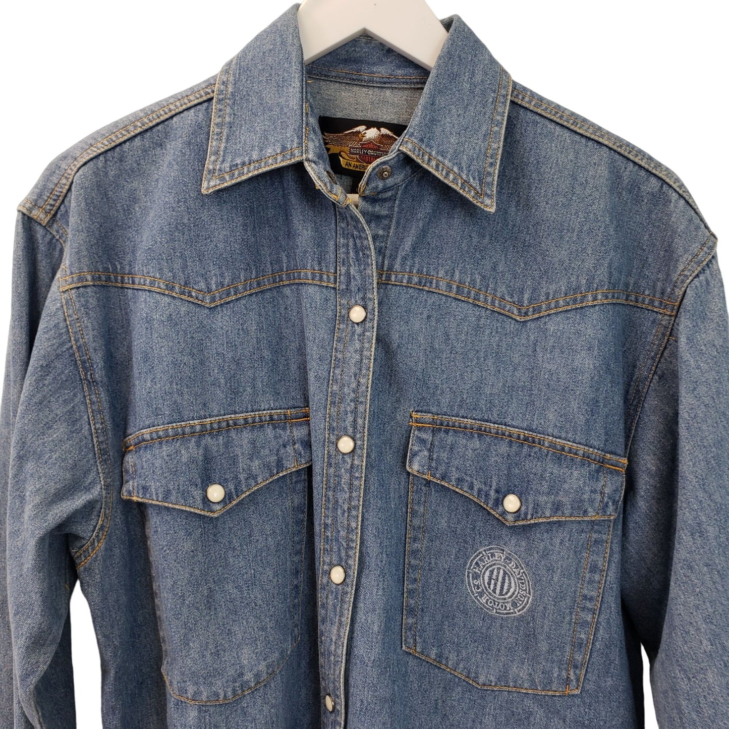 Harley-Davidson Denim Full Snap Front Western Style Shirt Size Small