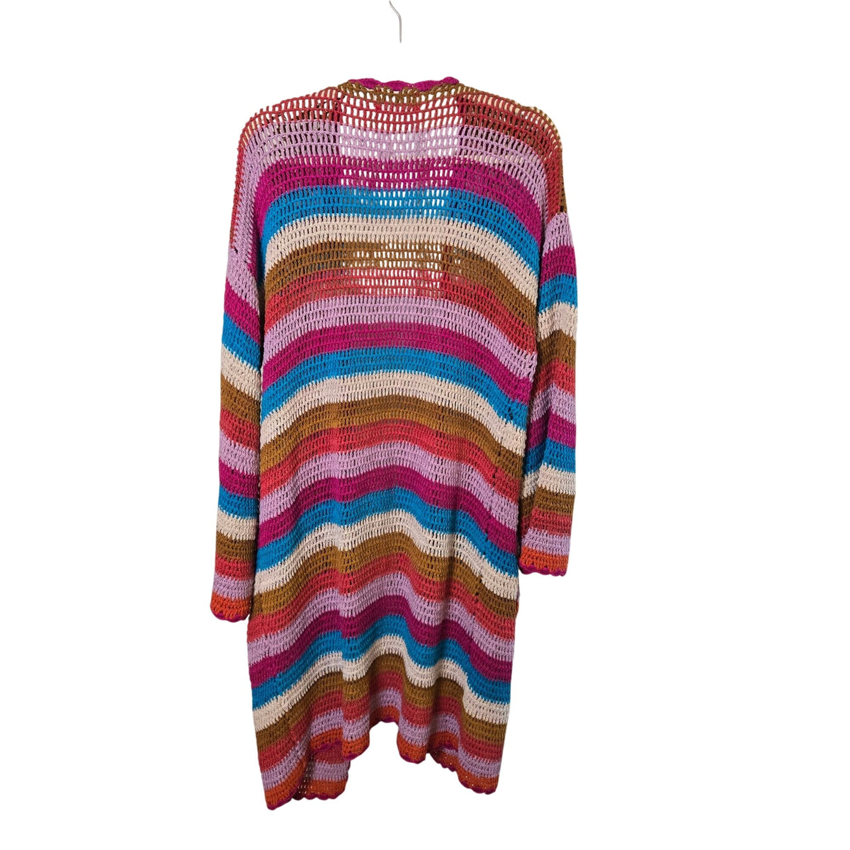 Xirena Carsyn Crocheted Rainbow Stripe Longline Open Cardigan Sweater Size Large