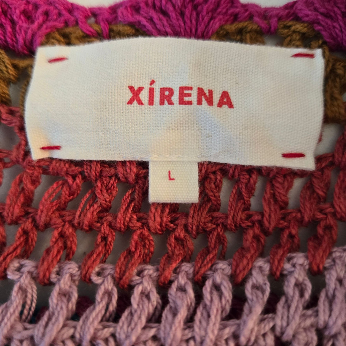 Xirena Carsyn Crocheted Rainbow Stripe Longline Open Cardigan Sweater Size Large