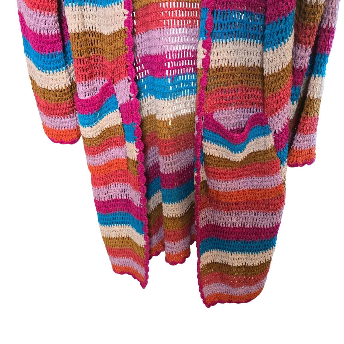 Xirena Carsyn Crocheted Rainbow Stripe Longline Open Cardigan Sweater Size Large