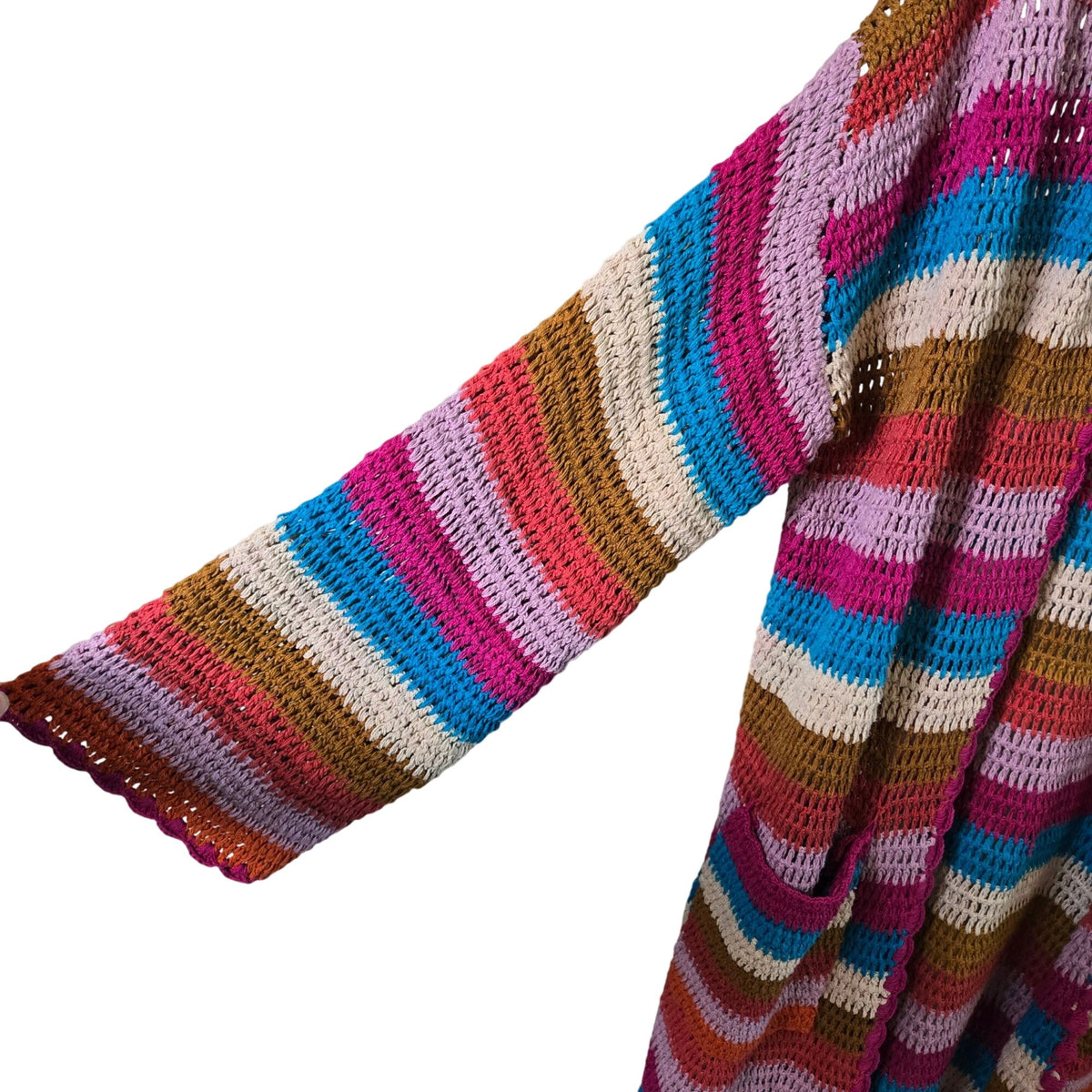 Xirena Carsyn Crocheted Rainbow Stripe Longline Open Cardigan Sweater Size Large
