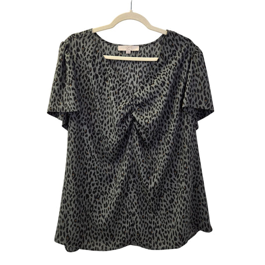 Loft Plus Leopard Print Puff Sleeve Popover Blouse Size 18