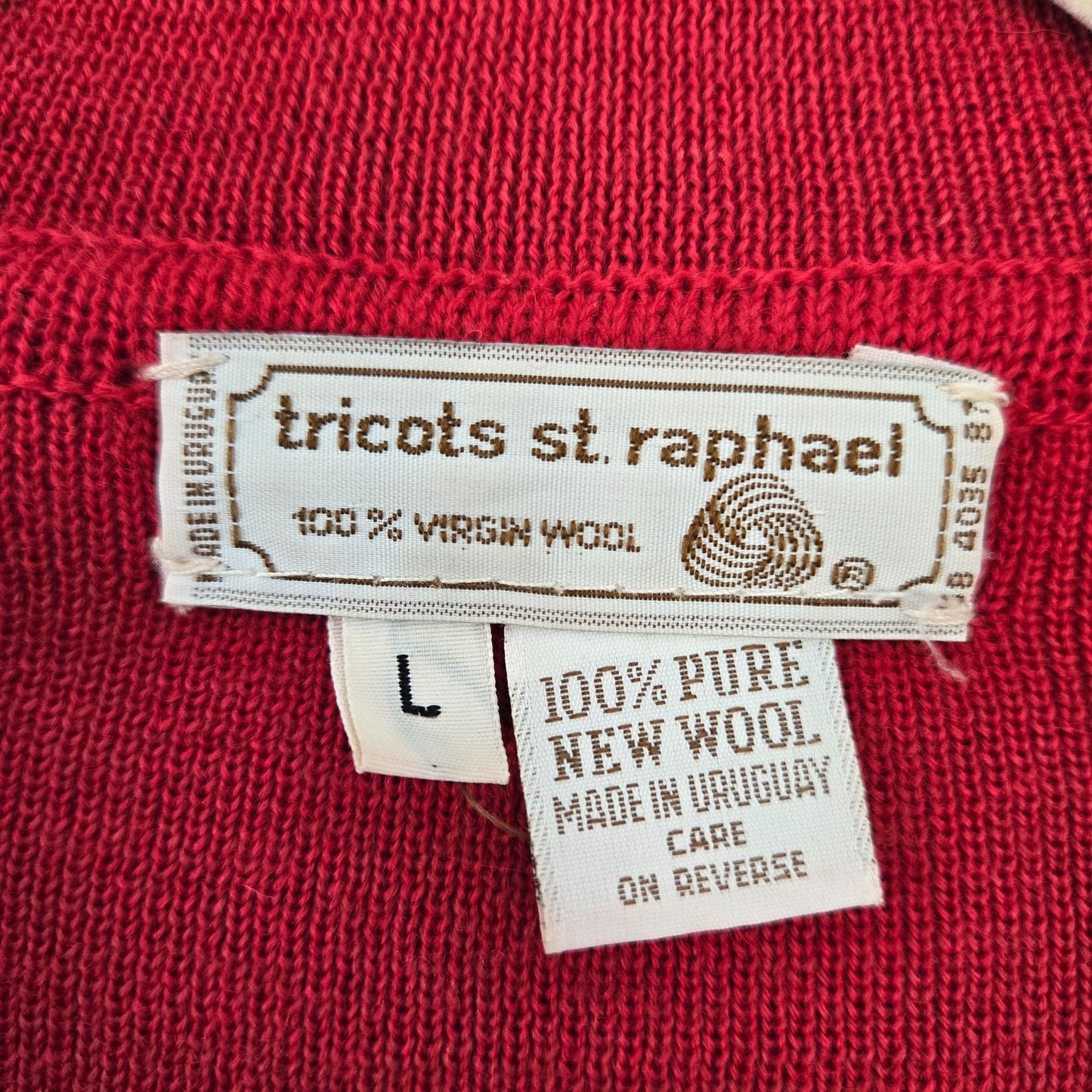 Vintage Tricots St. Raphael 100% Virgin Wool Cardigan Sweater Size Large