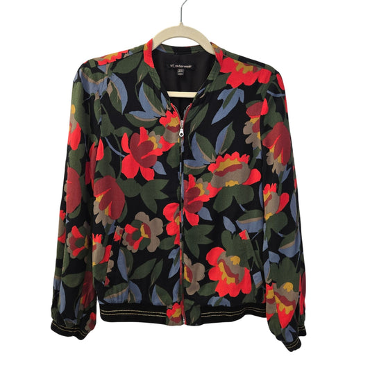Zara TRF Outerwear Floral Full Zip Bomber Jacket Size Medium
