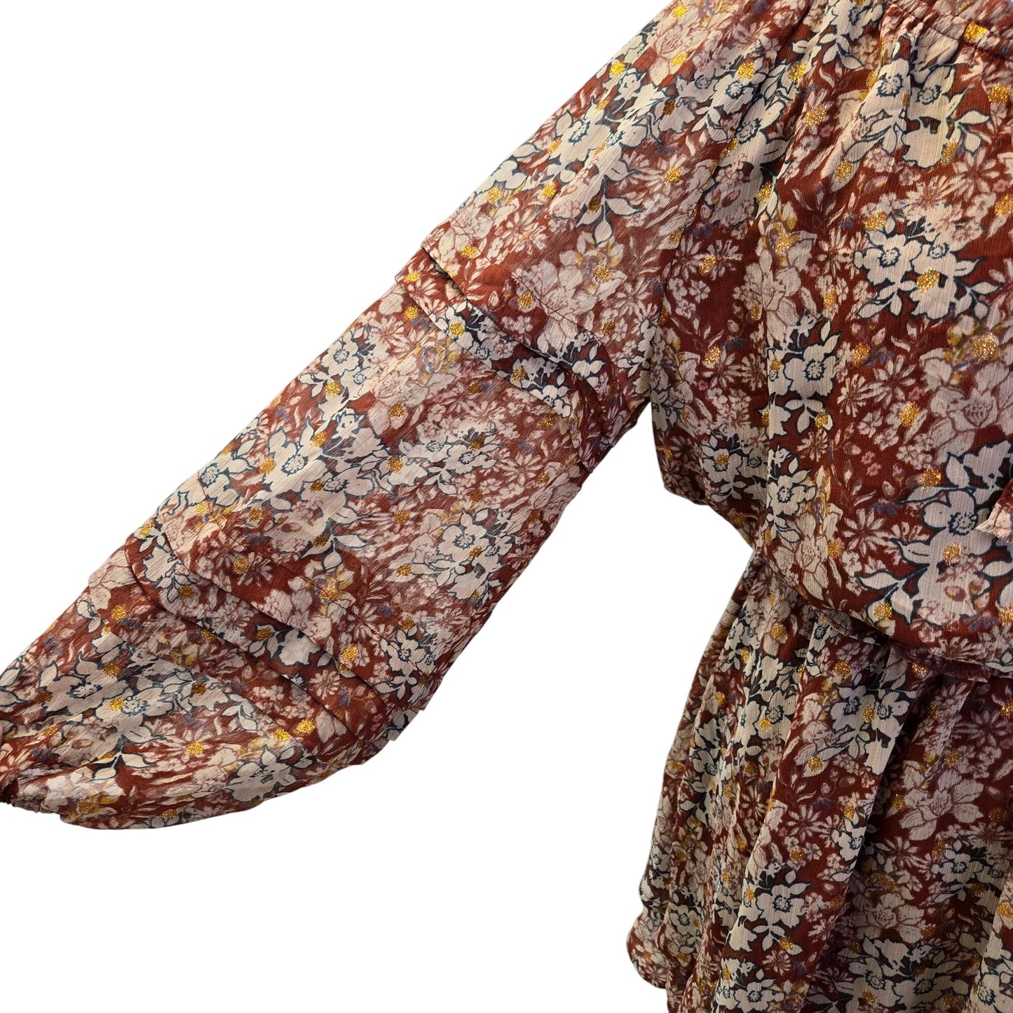 Fate Floral Metallic Ruffle Sleeve Boho Mini Dress Size XS